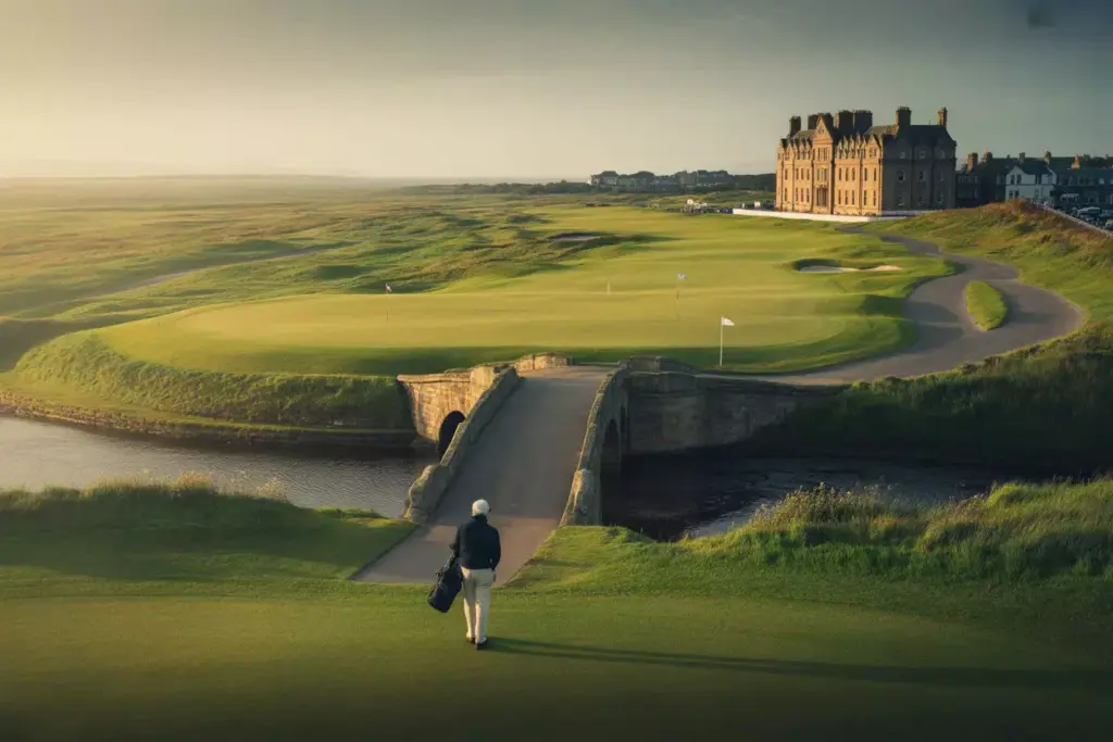 The Iconic 18Th Fairway And Swilcan Bridge At St Andrews Old Course