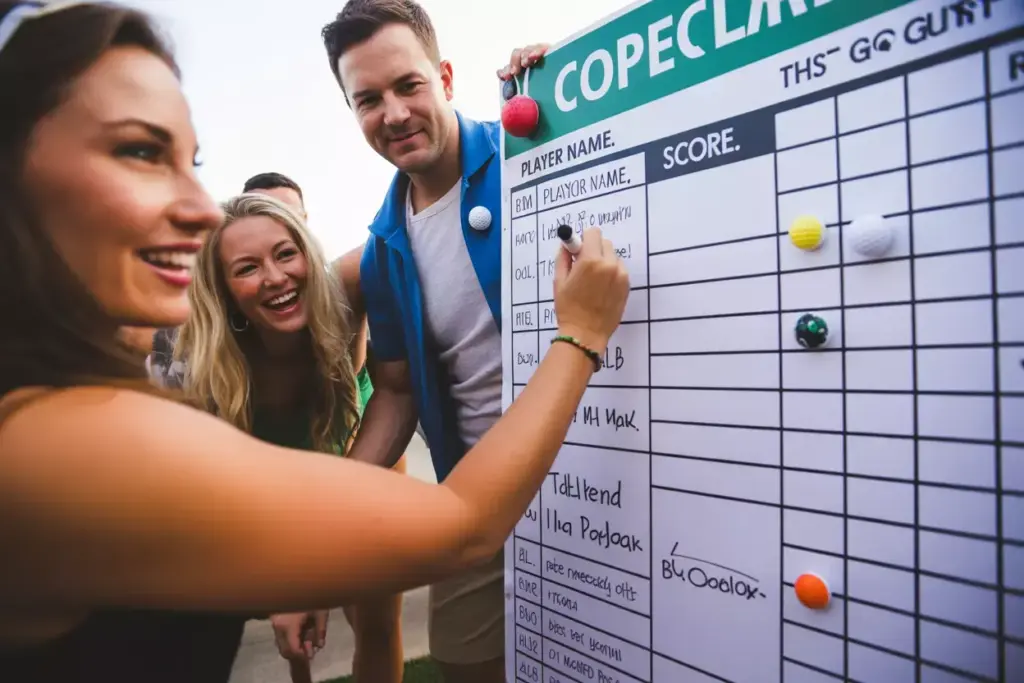 Oversized Golf Scorecard Banner With Velcro Balls And Dry Erase Marker For Guest Interaction