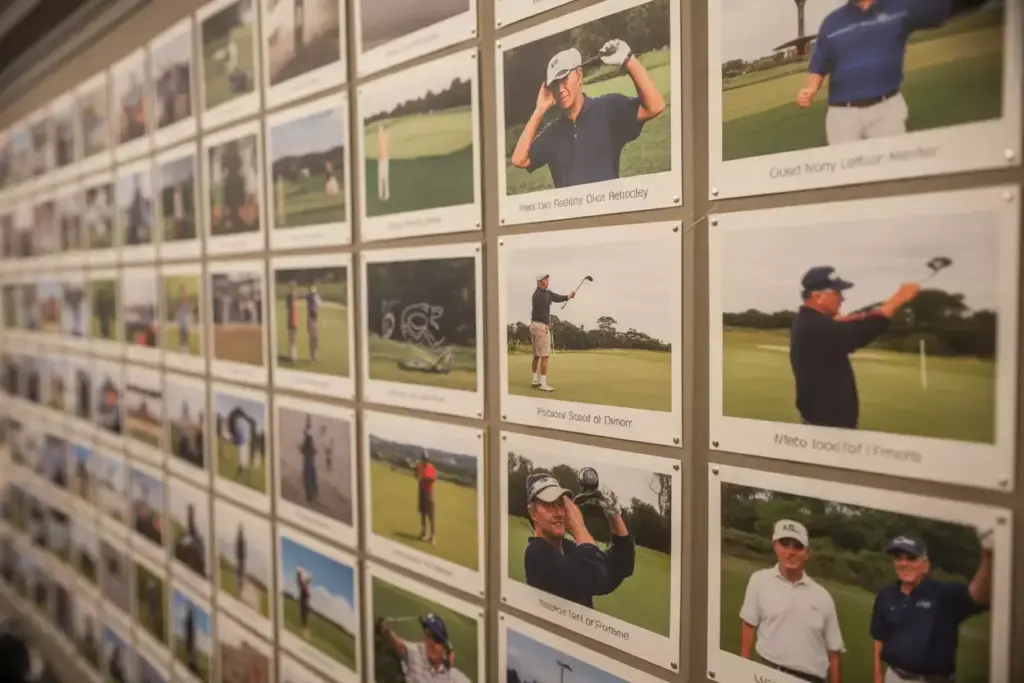Collage Of Personal Golf Photos Mounted On Cardstock With Captions In A Grid Layout