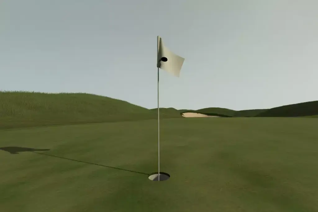Leaning Flag On A Sloped Green Indicating Putting Break
