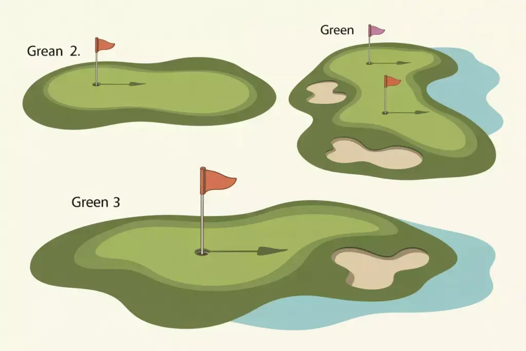 Diagram Of Three Greens Showing Accessible Moderate Tucked Pins
