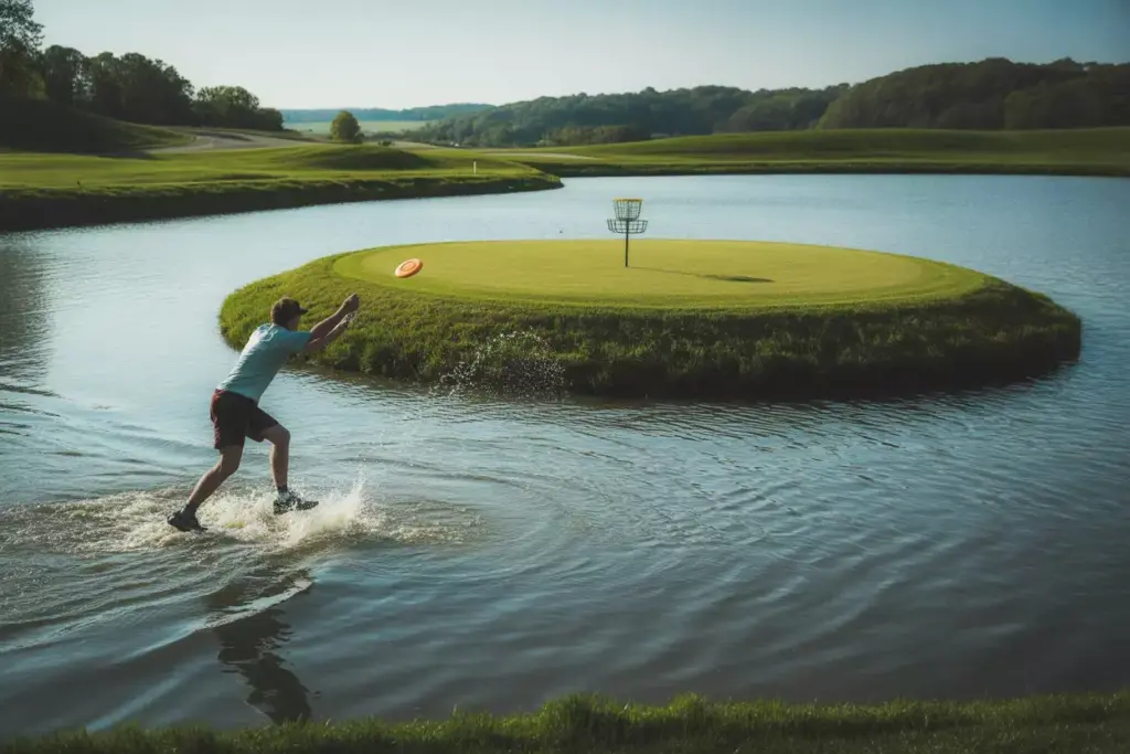 Maple Valley Disc Flight Over Pond Toward Island Green Indiana