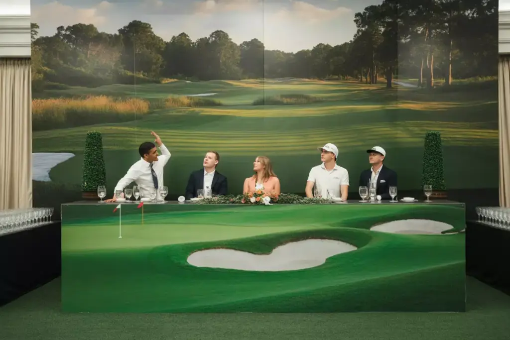 Large Scale Augusta National Wall Mural With 3d Trees And Sand Bunker Backdrop At Event