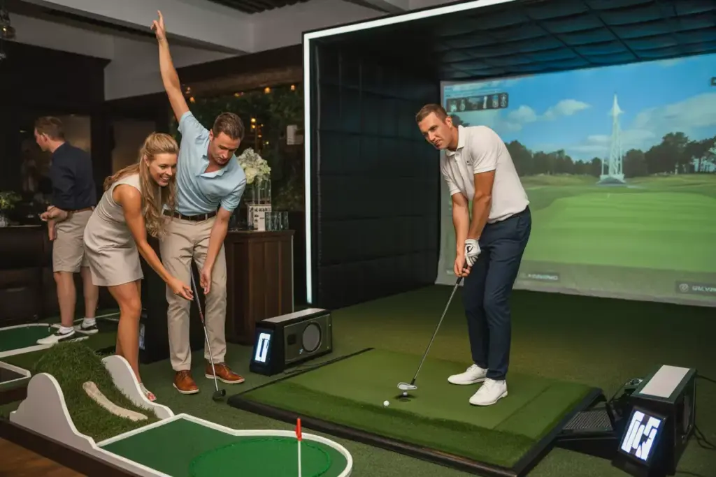 Golf Simulator And Mini Putting Course Interactive Entertainment Station At Corporate Event