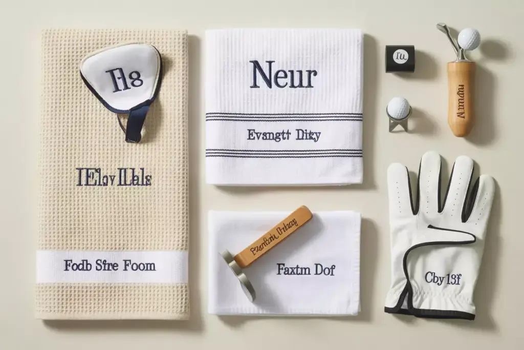 Custom Embroidered Golf Towel With Matching Monogrammed Ball Marker And Divot Tool