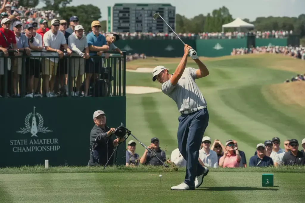 Professional Golfer Competing With Spectator Gallery At Championship Event
