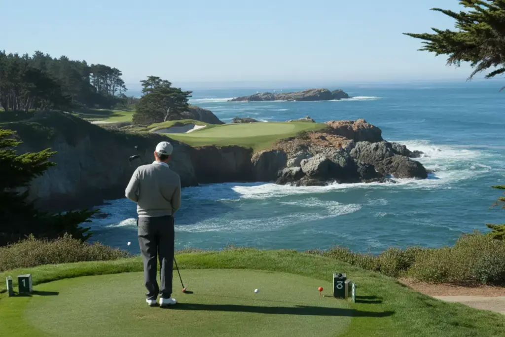 Cypress Point 16Th Hole Par Three Pacific Ocean Carry Cliff Green Perched