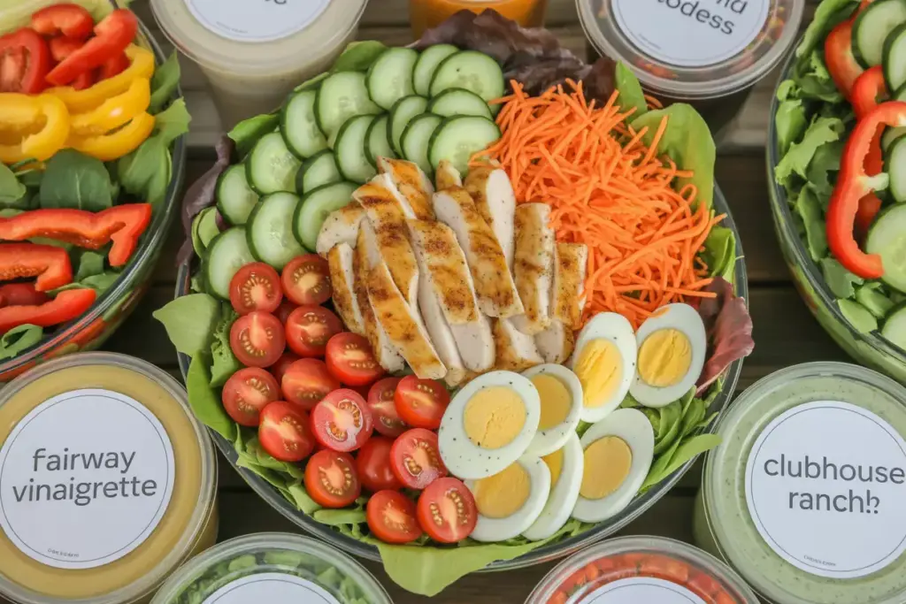 Eagle Eye Salad Vibrant Vegetable Mix In Bowl With Separate Dressing Containers