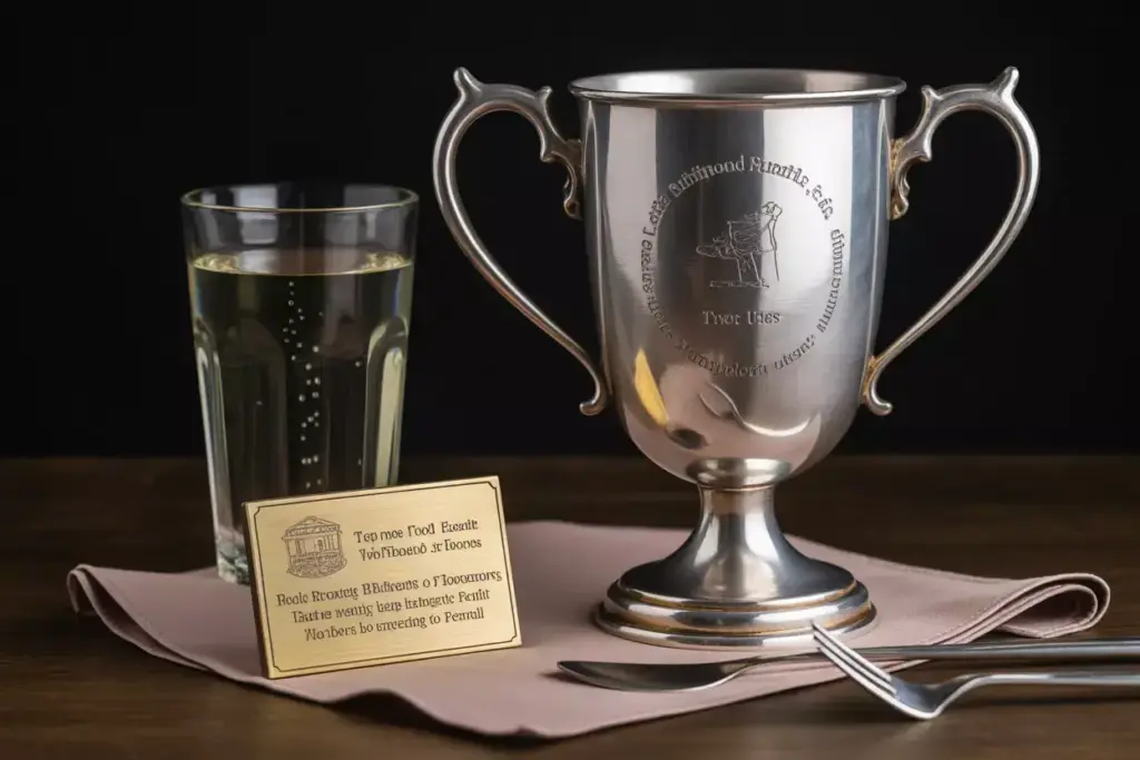 A Silver Plated Trophy Cup Filled With Champagne On A Velvet Presentation Pad