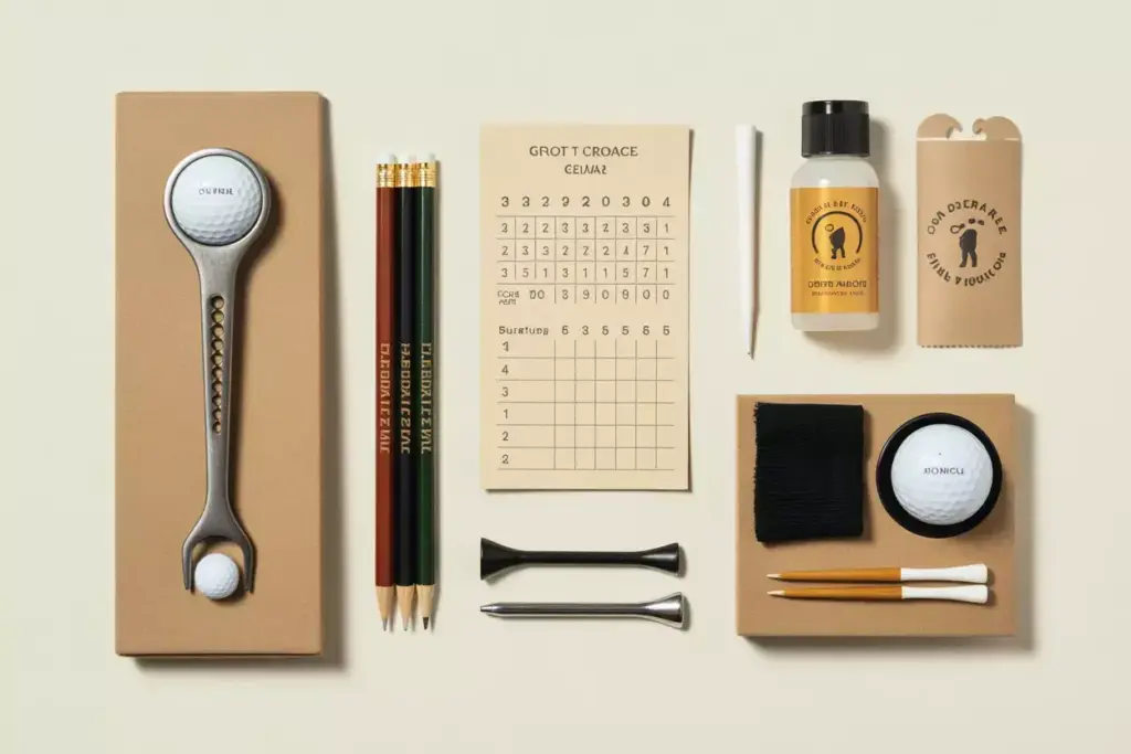 Divot Tool Pencils Sunscreen And Cleaning Kit Golf Course Essentials Flat Lay