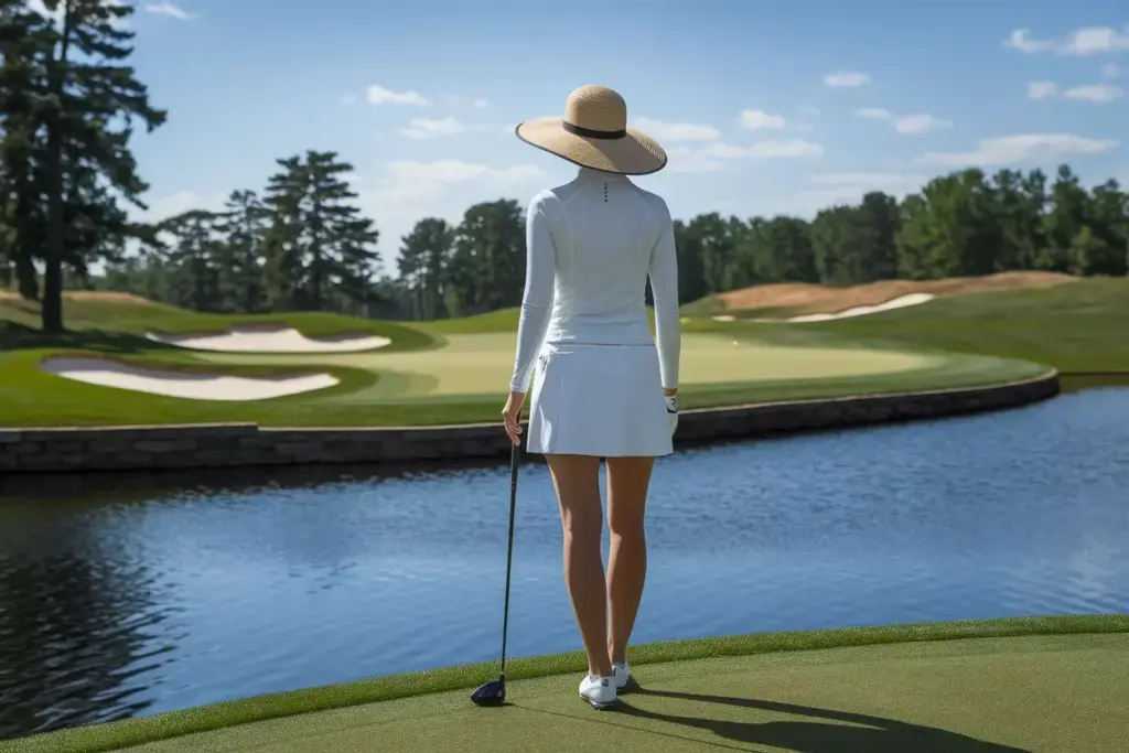 Sun Protective Long Sleeve Top And Skirt With Wide Brim Hat On Sunny Course