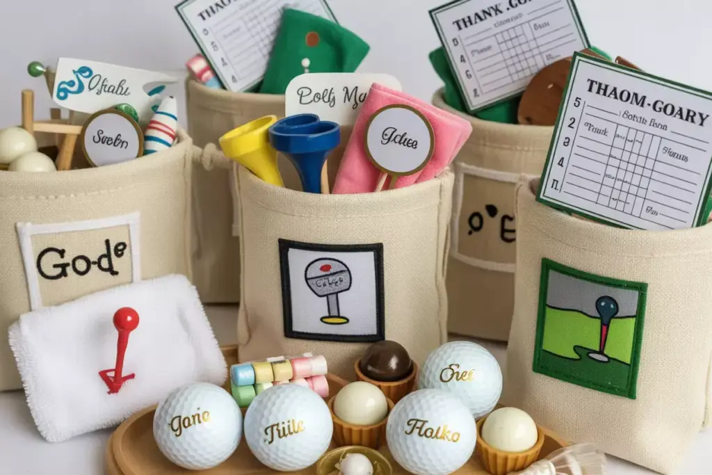 Personalized Golf Bag Goodie Bags With Named Balls Towels And Golf Themed Stickers For Favors