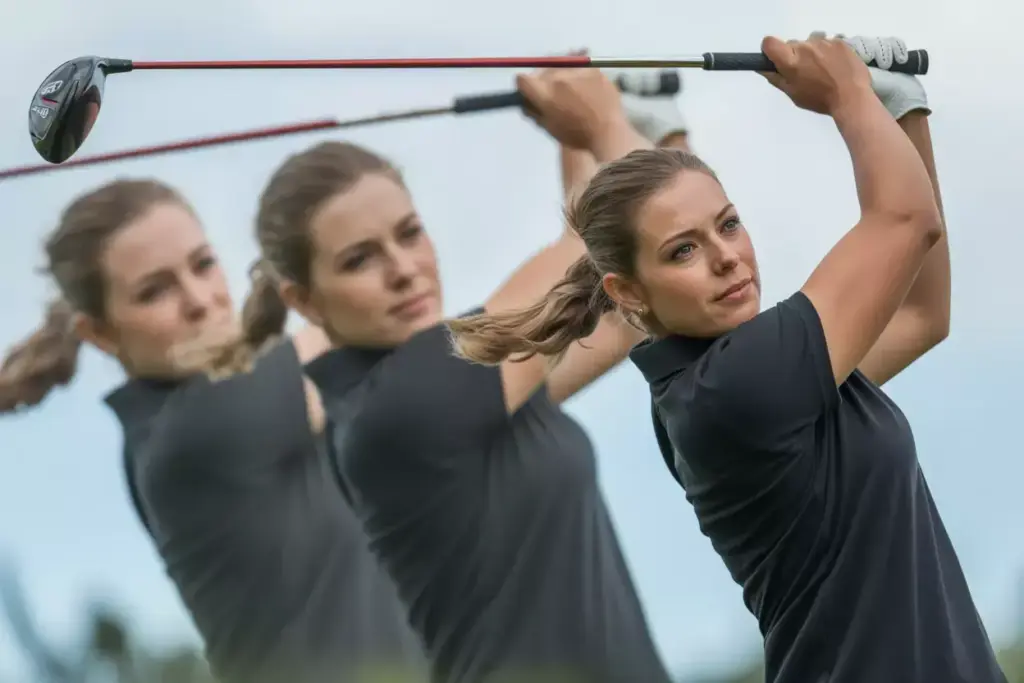 A Multi Exposure Sequence Of A Female Golfers Swing Showcasing Tempo And Proper Mechanics