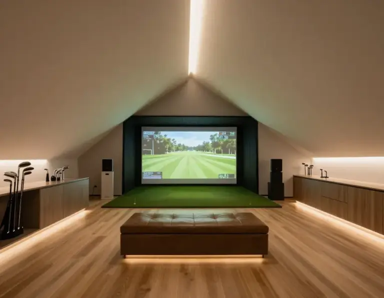 Featured Bespoke Modern Golf Simulator In A Custom Converted Attic Space